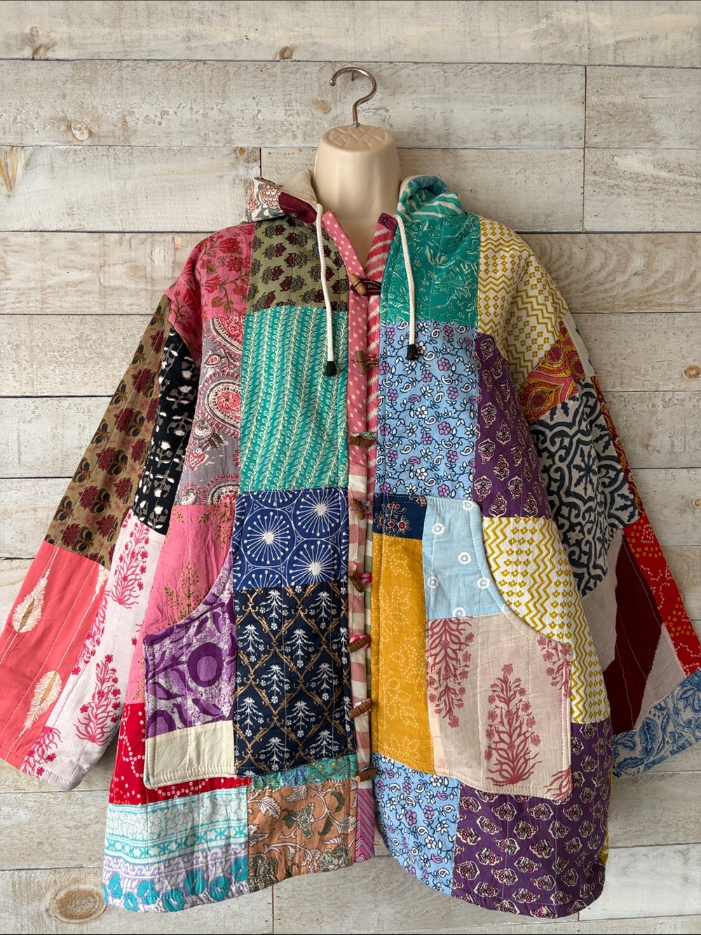 Ashley Tailor Handmade Patchwork Quilted Cotton Hooded Jacket Boho jacket - Picture 3 of 11